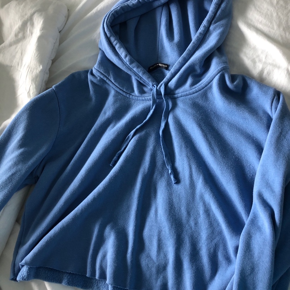 Brandy Melville super soft light blue crop hoodie